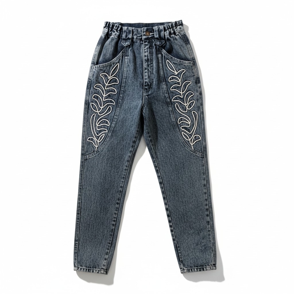 Vintage 90s Acid Wash High Waist Embroidered Mom Jeans – Women’s Small